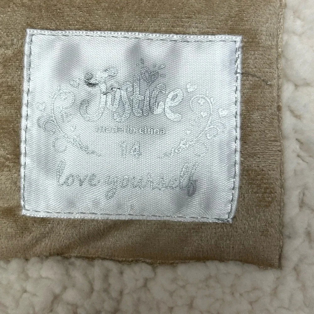 JUSTICE Girls Button-Up/Zip-Up Jacket with Hood & Pockets (Size 14 - Tan)